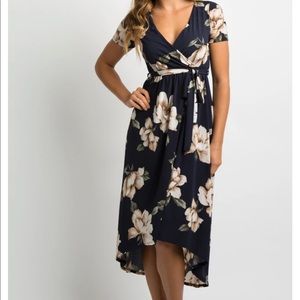 PinkBlush Navy Blue Floral Hi-Low Maternity Wrap Dress